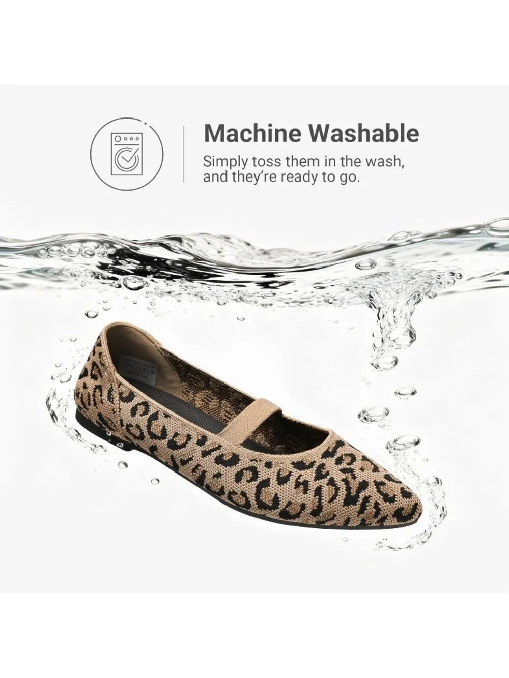 Women's Leopard Mary Jane Flats Pointed Toe Breathable Knit Slip On Flat Shoes